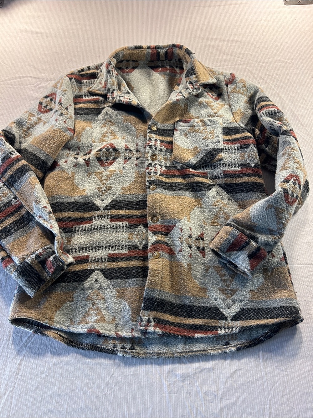 Southwestern Print Button Down Shirt Jacket Workwear Cowboy Core Inspired